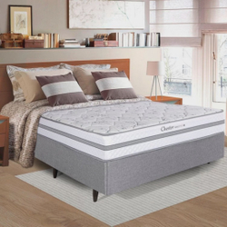 Menor preço em Conjunto Cama Box Colchão Casal Molas Maxspring 138x188x24cm Chester Herval Branco/Cinza