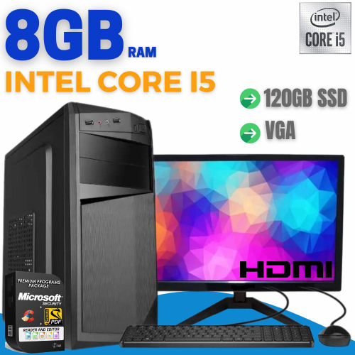 Computador completo intel core i5 8gb 120gb ssd monitor hdmi teclado e