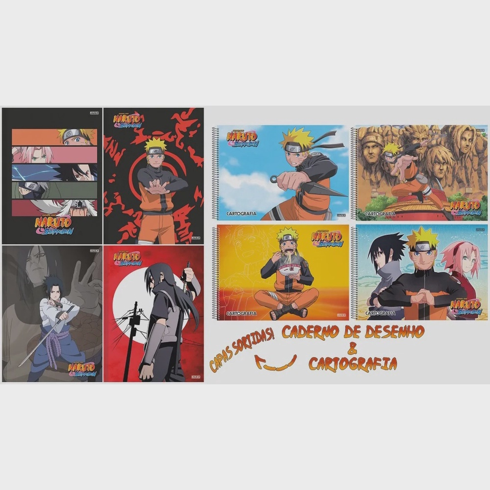 Caderno de Cartografia Desenho Espiral Capa Dura 60 Folhas Naruto