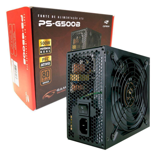 Fonte de Alimentação Gamemax GM500 500W Box 80 Plus Bronze C/PFC Preta