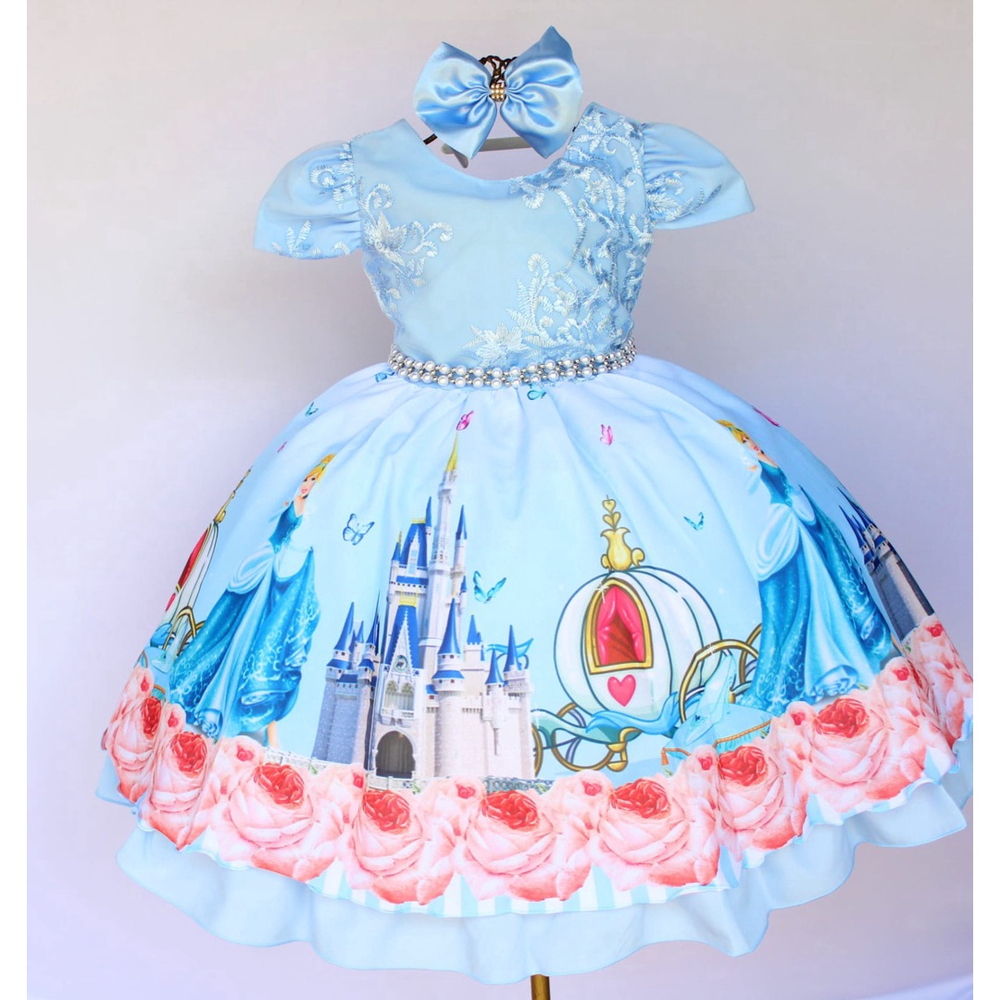 Vestido Infantil Cinderela Azul Brilho Festas Princesa - Rosa Charmosa  Atacado