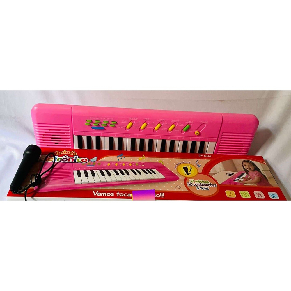 Teclado Piano Musical Infantil Eletrônico 37 Teclas com Microfone (Vermelho)