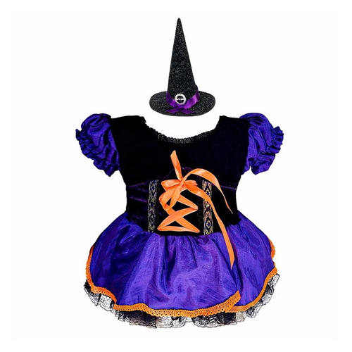 Fantasia Halloween Infantil Menina Bruxinha de Luxo Com Tiara e