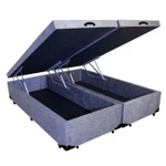 Base Box Baú Queen Bipartido Suede Cinza 39x158x198