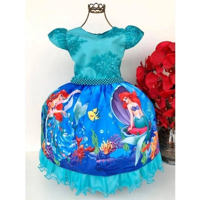 Vestido Roupa Festa Fantasia Infantil Tematico Sereia Ariel