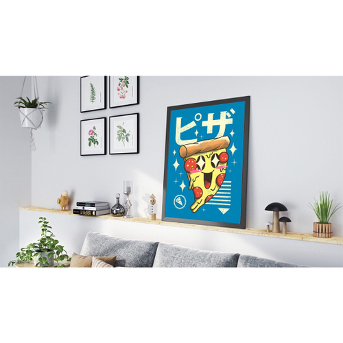 Quadro Decorativo Emoldurado Pizza Kawaii Desenho Japones Fofo