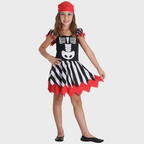 Fantasia Infantil Halloween Pirata Esqueleto com Bandana