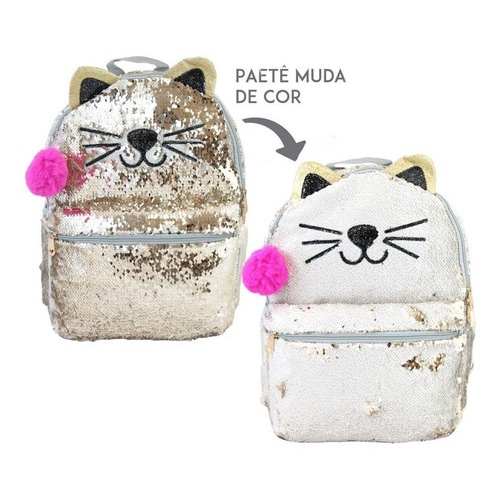 1pc Mochila De Orelhas De Gato Bonito, Moda Colorida Lantejoulas