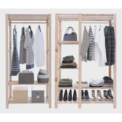 Kit c/ Armário Duplo Pinus De Madeira + arara Simples Closet Menor preço em Kit c/ Armário Duplo Pinus De Madeira + arara Simples Closet