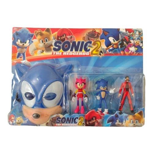 Kit Sonic Cartelado com 3 Bonecos 12 cm mais mascara