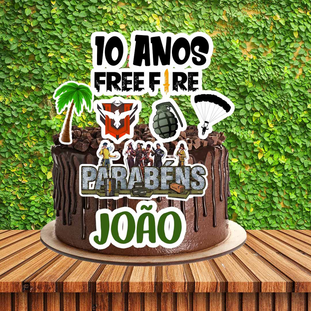 Topo de bolo Free Fire - Topper Free Fire - Personalizado