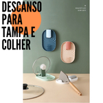 Organizador de Plástico para Cozinha com Suporte de Tábua de Corte Ecológico para Tampa de Vaso, Suporte de Colher e Descanso de Utensílios