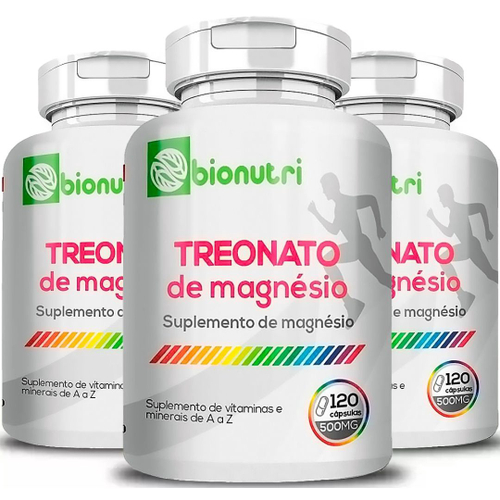 Kit Com 3 Un Magnésio L Treonato Puro 360 Capsulas 500mg Auxilia Na ...