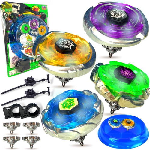 Kit Beyblade Metal 5D Brinquedo 4 Peões Led Toys - Speed Top