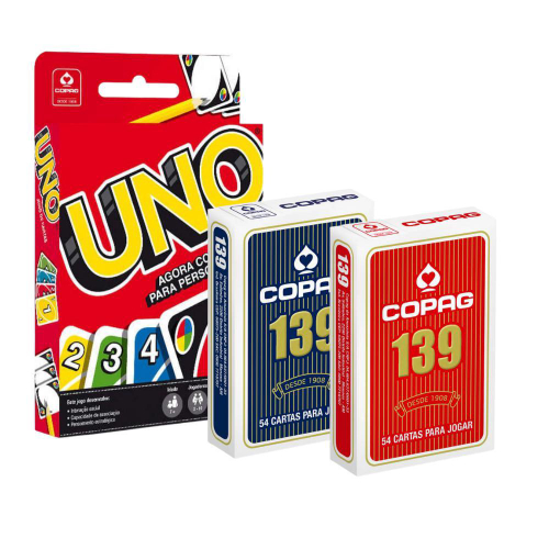 Kit 3 Jogos De Mesa Dominó + Uno + 2 Baralhos Cartas Truco