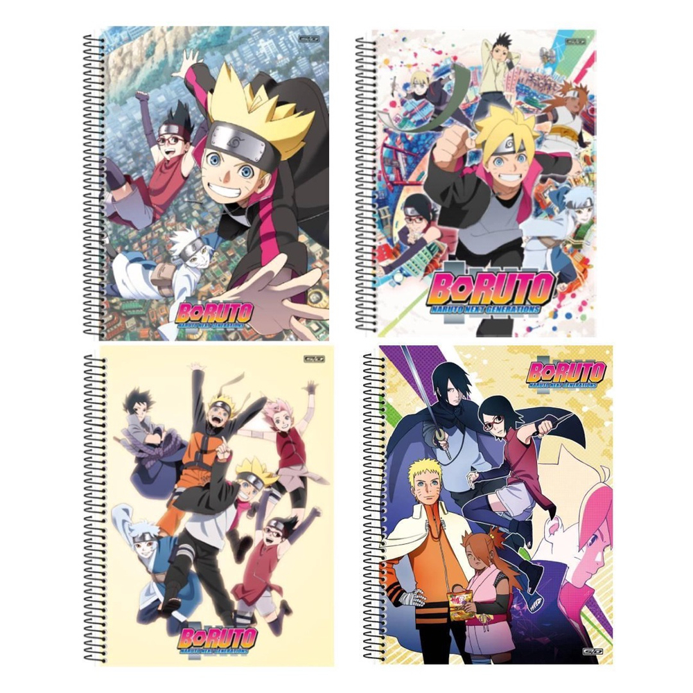 4 Caderno Boruto Naruto Brochurão + Brinde Escolar Capa Dura