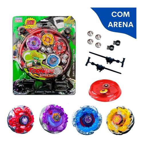 Kit 4 Beyblade Metal Led + Lançador + Arena Promoção