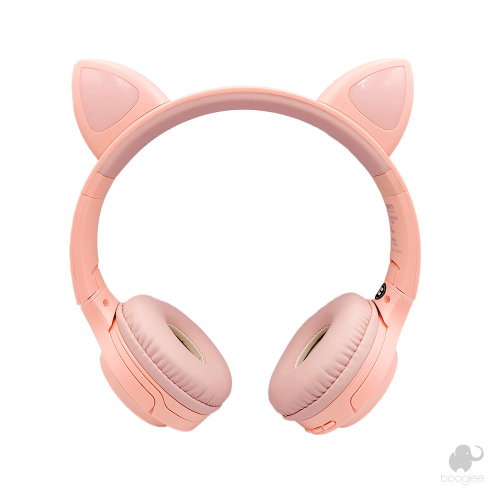 Fone Bluetooth de Gatinho Rosa Claro com Iluminação LED