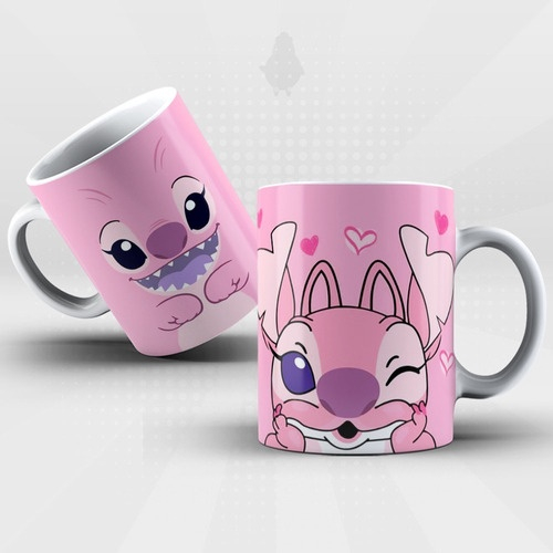 Caneca Lilo Stitch - Desenho - Interior E Alça Branca