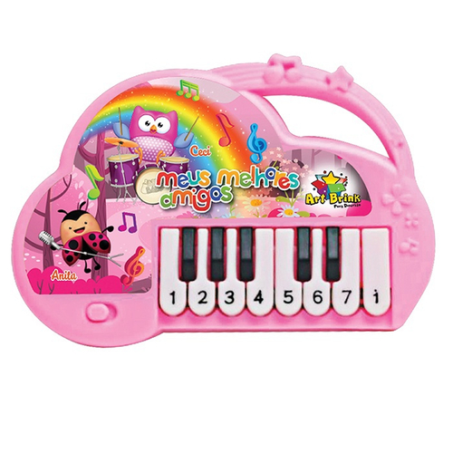 Piano Eletrônico Teclado Infantil Com Microfone Suporte Rosa - Ri