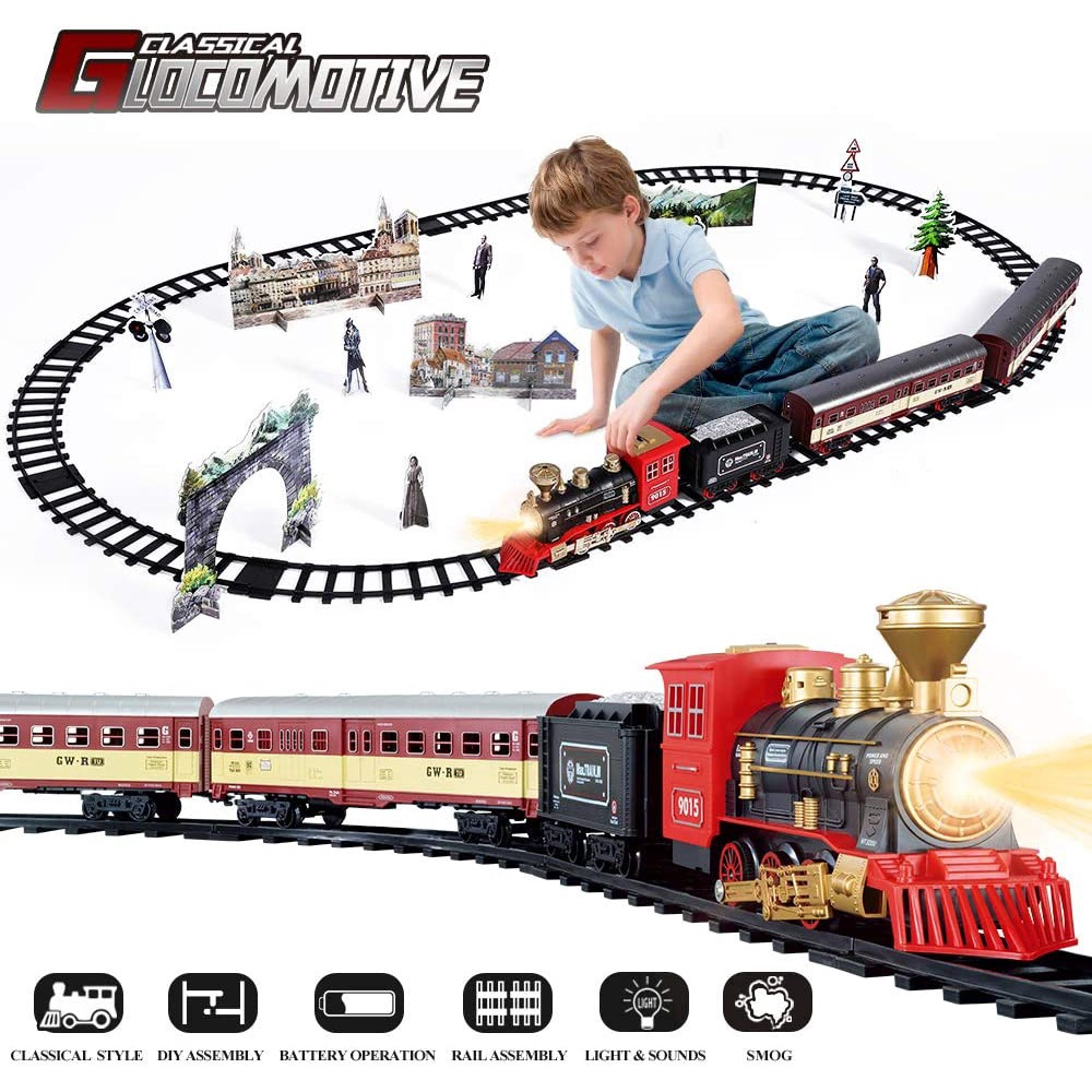 Brinquedo De Trem De Natal Elétrico Conjunto Carro Faixas Ferroviárias Locomotiva A Vapor Motor