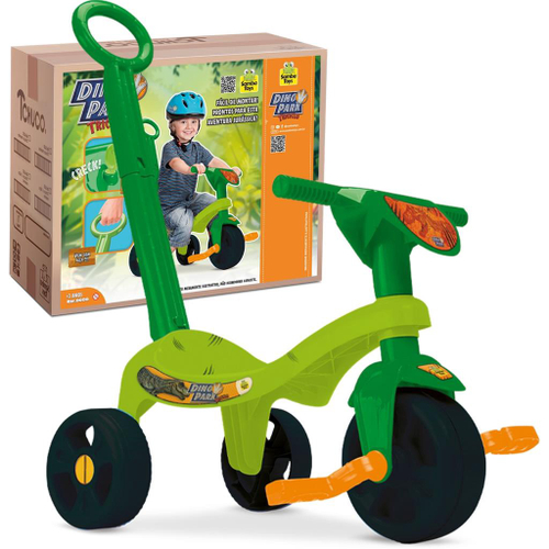 Triciclo Motoca Verde Bebê Dino Menino C/ Haste Magic Toys