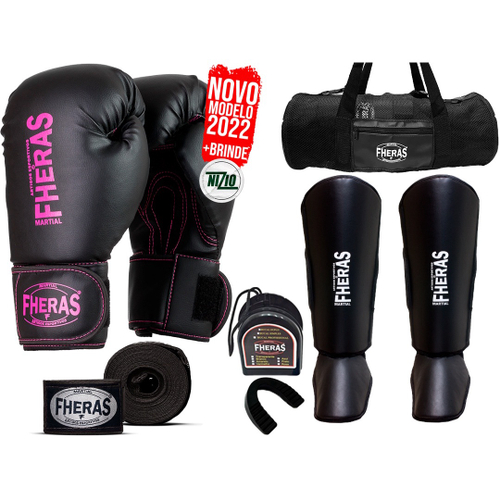 Kit Muay Thai (Luva + Caneleira + Bandagem)