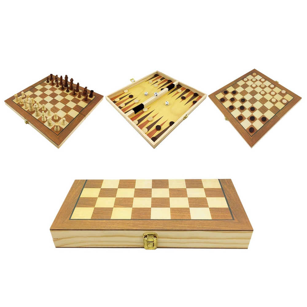 Jogo de tabuleiro xadrez dama 3 em 1 chess set pequeno hoyle