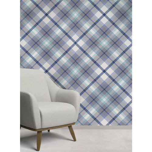 Papel de Parede Adesivo Xadrez Azul N010192 0,58x2,5M em Promoção