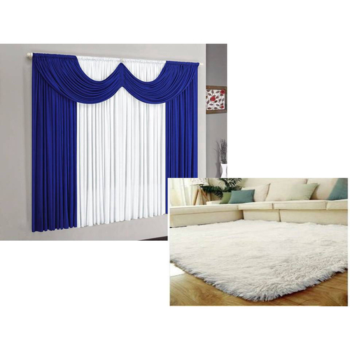 Cortina 2.00m x 1.70m Sala Quarto Oxford com Voil Xadrez Royale - Azul  Royal em Promoção na Americanas