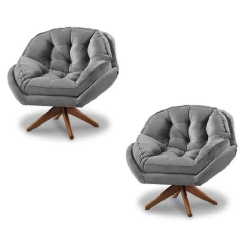 Kit 2 Poltrona Decorativa Califórnia Giratória Suede Cinza - Fm Menor preço em Kit 2 Poltrona Decorativa Califórnia Giratória Suede Cinza - Fm