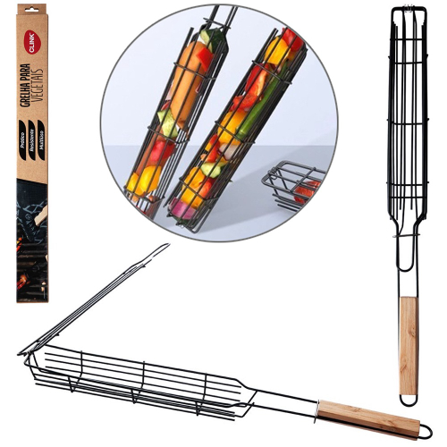 Grelha Cesto Espeto Giratório 65cm Grill Laurindos Curto