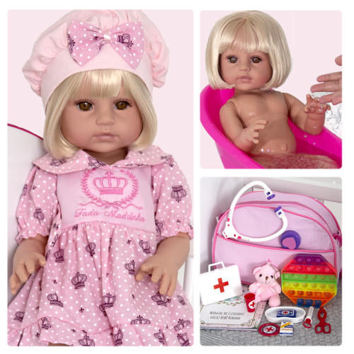 Roupa Infantil Malkitoys Boneca Bebe Reborn Jardineira Rosa - Malki toys