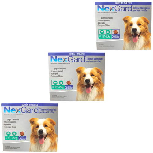 Nexgard Cães De 10,1 A 25kg 3 Tablet Antipulgas Carrapatos