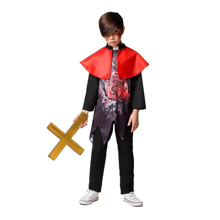 Fantasia masculina de padre zumbi, para fantasia de Halloween, acessório de  festa, grande, preto e branco 