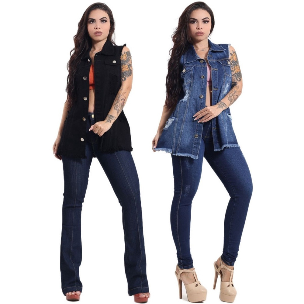 Colete jeans best sale feminino comprido