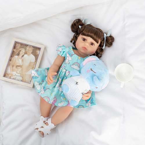 Boneca Bebê Reborn Silicone Menina 55cm Brastoy Original Olhos