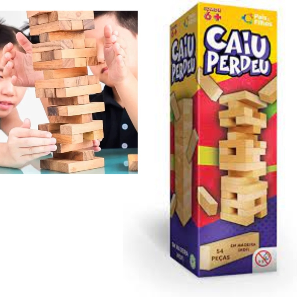 Jogo Torre de Equilibrio Caiu Perdeu blocos de montar 54 peças