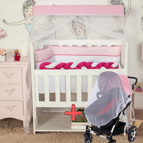 Quarto Completo Primavera Enxoval Bebê Menina Branco - Bege - Rosa 100%  Algodão