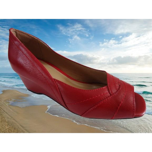Sapato peep toe salto Anabela 4 cms detalhe recorte e costura