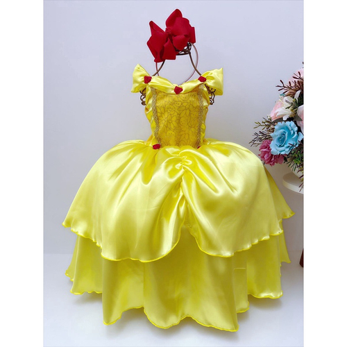 Vestido Infantil Festa Temático Princesa Bela E A Fera Luxo