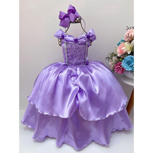 vestido festa Princesa sofia Ariel lilás Roupa Infantil menina Luxo