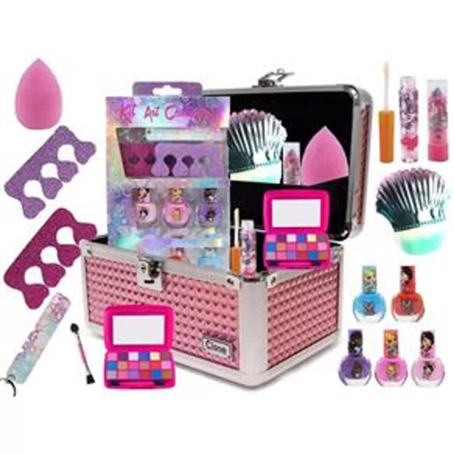 Kit de maquiagem infantil para meninas, conjunto completo de malas