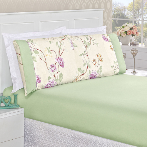 Jogo de Cama King 200 Fios Verde Floral Micro Percal 3 Peças Lençol de  Baixo com Elástico