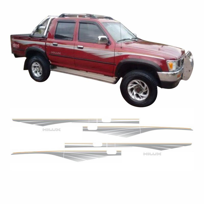 Kit faixas adesivos toyota hilux cabine dupla 1992 2004 prata em
