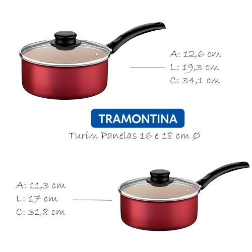 Jogo de Panelas Tramontina Turim em Alumínio Antiaderente Vermelho 7 Pç - Imagem 4