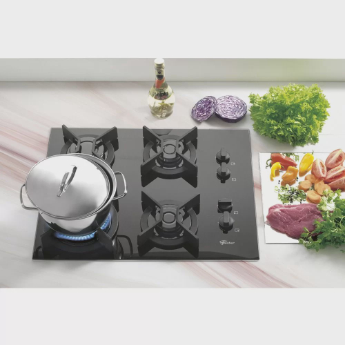 Cooktop a Gás Fischer Infinity 4Q tc com 4 Bocas Preto em Promoção