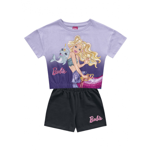 Conjunto Infantil Barbie Roupa Short Blusa Cropped Menina