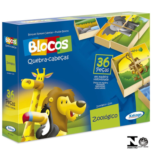 Jogo Blocos Quebra-cabeças Zoológico 36 Peças 5274.3 Xalingo