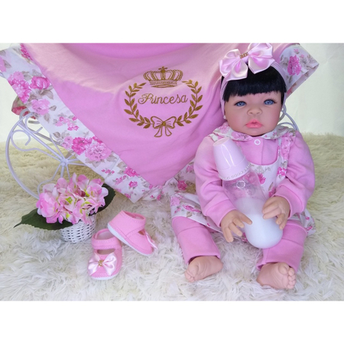 Boneca Bebê Reborn Morena 53cm Silicone Real Princesa com Bolsa